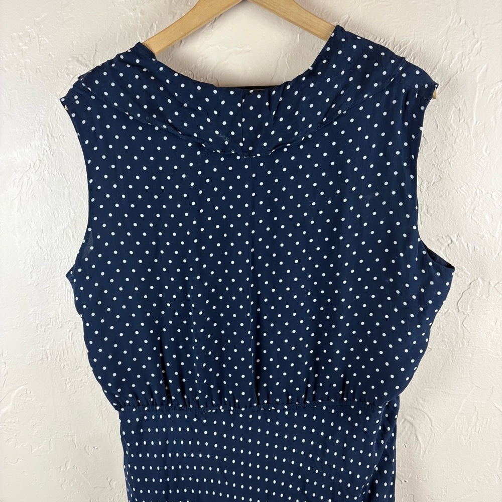 Ralph Lauren Silk Navy Polka Dot Women's Dress Ruffle Long Sleeveless Size 18 - Picture 6 of 8
